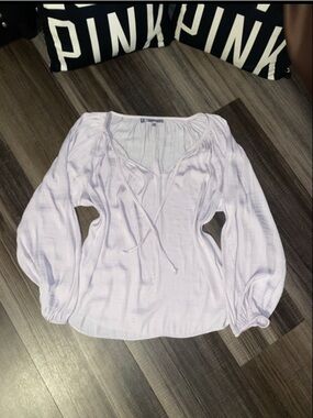 Jennifer Lopez Light Lavender Tie-Front Peasant Blouse